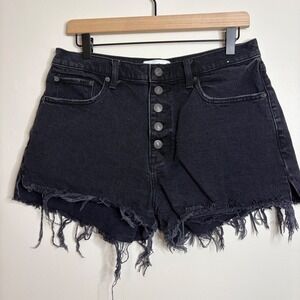 Abercrombie Fitch High Rise Mom Shorts Black Denim Button Fly Frayed Hem Size 30